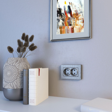 Рамка Werkel Hammer для двойной розетки серебряный W0082406