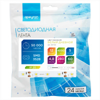 Светодиодная лента Apeyron 12В СТ 4,8Вт/м smd3528, 60д/м IP20 280Лм/м 5м 4000К 00-142