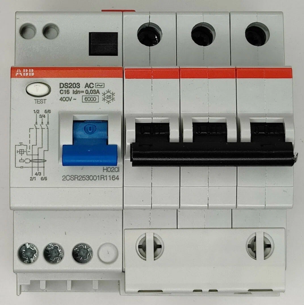 Дифференциальный автомат ABB DS203 C16A 30mA тип AC 5-модулей