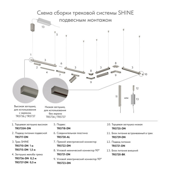 Шинопровод магнитный накладной/подвесной Denkirs Shine Base TR5716-DN