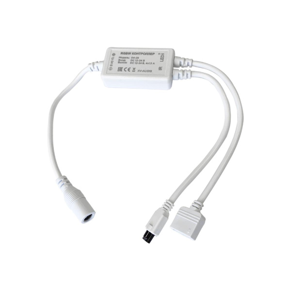Контроллер для светодиодной ленты RGBW Apeyron 72Вт 12-24В 4*15A/канал IP20 пульт, DC-коннектор для входа, 5-игольчатый коннектор для выхода 04-29