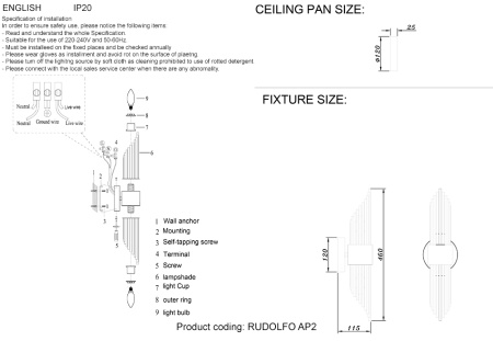 Настенный светильник Crystal Lux RUDOLFO AP2 BRASS