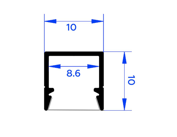 Алюминиевый профиль накладной 10*10 для светодиодной ленты до 8мм Ambrella Light Illumination GP1650BK