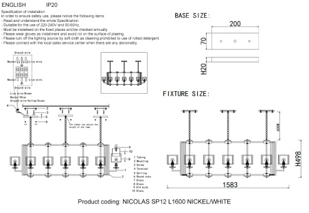 Подвесная люстра Crystal Lux NICOLAS SP12 L1600 NICKEL/WHITE
