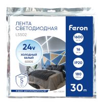 Светодиодная лента 24V Feron LS502, 180*SMD2835, 16W/m, IP20, 3000К (теплый белый) 53089