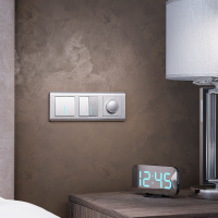 Выключатель двухклавишный с подсветкой серебряный рифленый WL09-SW-2G-LED Werkel