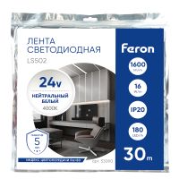 Светодиодная лента 24V Feron LS502, 180*SMD2835, 16W/m, IP20, 4000К (нейтральный белый) 53090