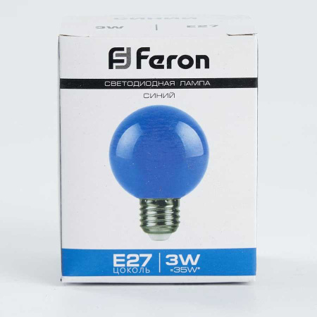 Лампа светодиодная Feron E27 3W синий Шар Матовая LB-37125906