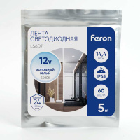 Светодиодная влагозащищенная лента Feron 14,4W/m 60LED/m 5050SMD холодный белый 5M LS607 27652