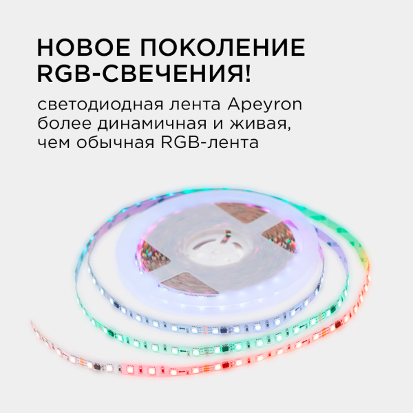 Комплект адресной светодиодной ленты Apeyron 24В 14,4Вт/м smd5050 60д/м IP20 10м RGB (адаптер питания, контроллер) 10-99