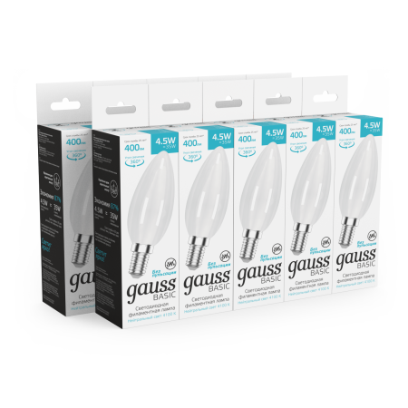 Светодиодная филаментная лампа Gauss Basic Filament E14 4,5W 4100K 1035125