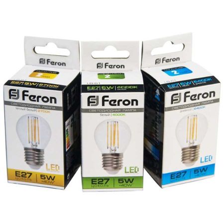 Лампа светодиодная филаментная Feron E27 5W 2700K Шар Прозрачная LB-61 25581